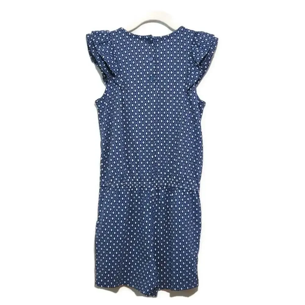 Gymboree Blue White Romper Diamond Print Short Sleeve Cotton Blend Girls Size 6